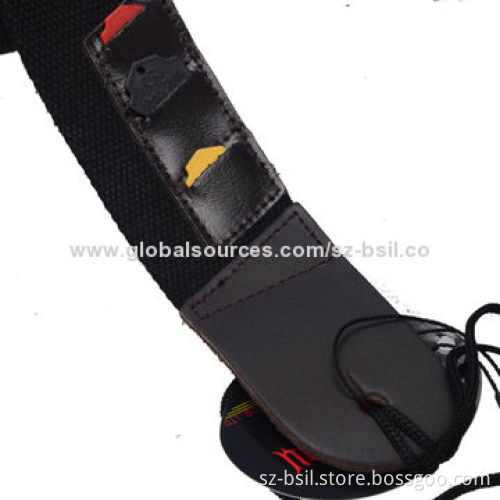 Adjustable Acoustic Guitar Strap Bass, Black Cotton Genuine Leather Ends